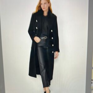 Ann Taylor Black Trench Coat with Wide Lapel Collar